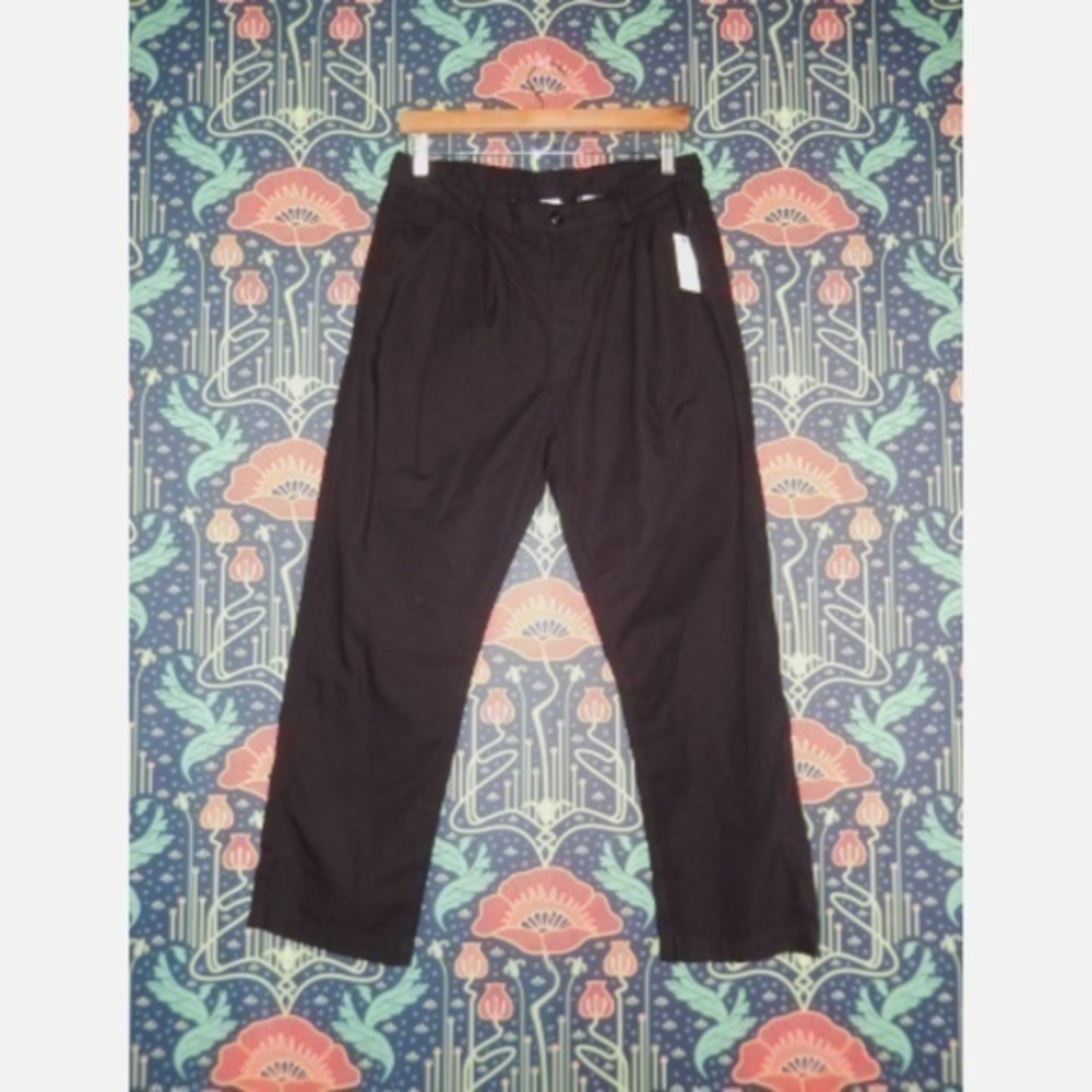 NSF Hayden Black Cropped Pleated Cotton Trousers Straight Leg Pants Nwt 28